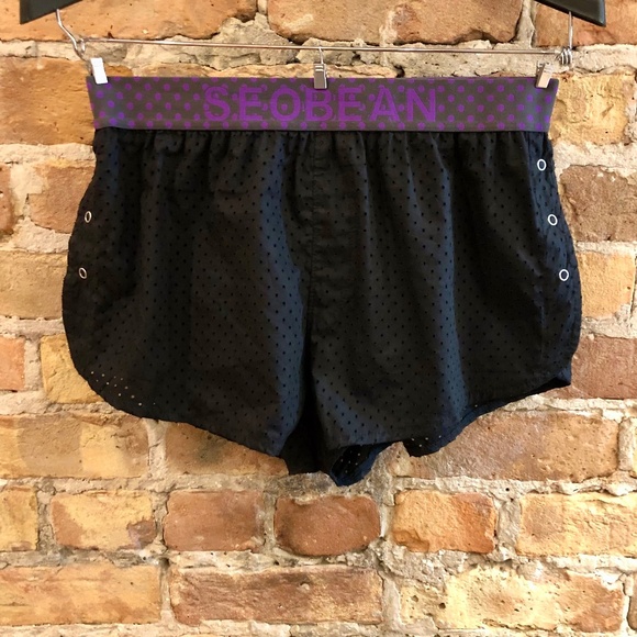 SEOBEAN MENS BLACK MESH SHORTS SIDE SPLITS WITH SNAPS ATHLETIC BEACH TRUNKS - Picture 2 of 14